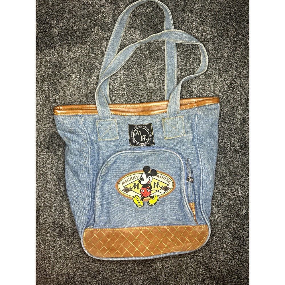 Vintage Mickey Mouse Denim Tote Bag Disney Embroidered Y2K Shoulder Purse Blue